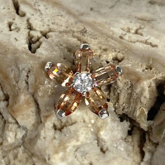 Sterling Silver Checkerboard Faceted CZ Flower Pendant Necklace & Stud Earrings - Picture 13 of 16